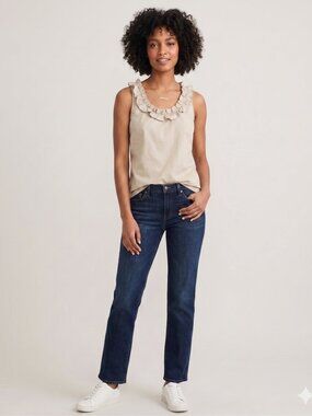 J. Crew Size 2 Beige Ruffle Neck Tank Top Lingerie Guards